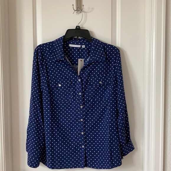 Notations Tops - Notation Polka Dot Button Down Blouse